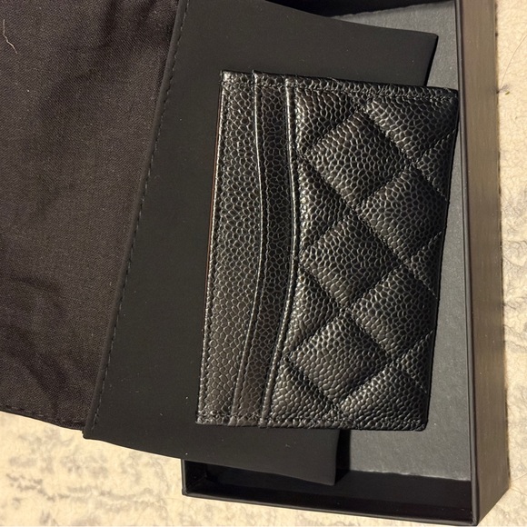 CHANEL Black Quilted Leather Card Holder with Gold Logo - Picture 3 of 7